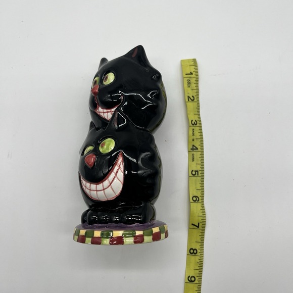 Cheshire Stacked Black Cat Candle Holder Halloween Alice In Wonderland - Picture 3 of 4